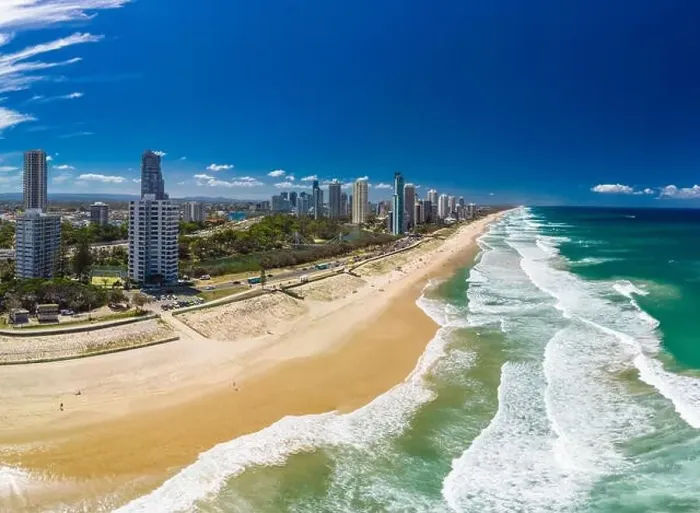 Framed Print : Surfers Paradise beach from an aerial drone perspective, Gold Coast, Queensland, Australia