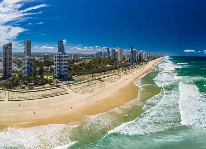 Framed Print : Surfers Paradise beach from an aerial drone perspective, Gold Coast, Queensland, Australia