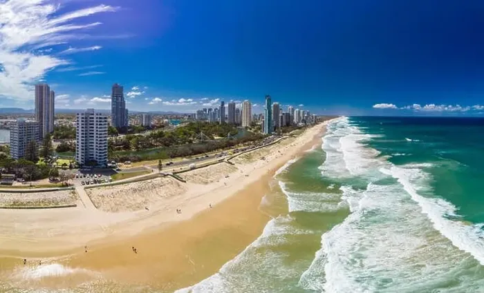 Framed Print : Surfers Paradise beach from an aerial drone perspective, Gold Coast, Queensland, Australia