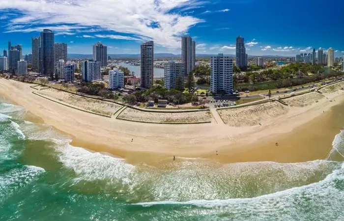Framed Print : Surfers Paradise beach from an aerial drone perspective, Gold Coast, Queensland, Australia
