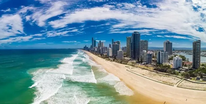 Framed Print : Surfers Paradise beach from an aerial drone perspective, Gold Coast, Queensland, Australia