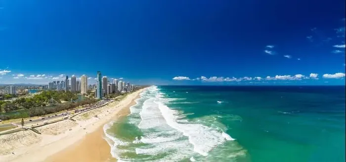 Framed Print : Surfers Paradise beach from an aerial drone perspective, Gold Coast, Queensland, Australia