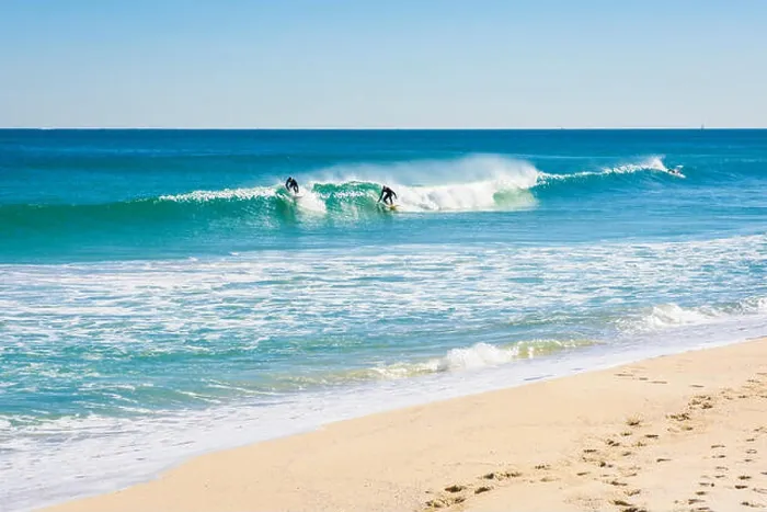 Framed Print : Surfers riding small waves at the beach break, Scarborough Beach, Perth, Western Australia Framed Print : Surfers riding small waves at the beach break, Scarborough Beach, Perth, Western Australia