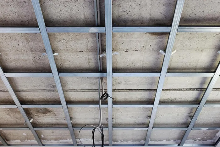 Framed Print : Suspended ceiling structure, before installation of gypsum plasterboard Framed Print : Suspended ceiling structure, before installation of gypsum plasterboard