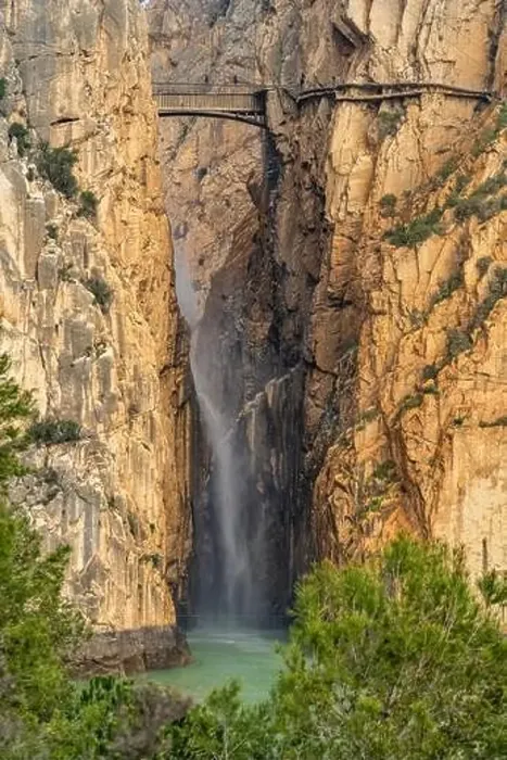 Framed Print : Suspension bridge and waterfall of the Caminito del Rey via ferrata near El Chorro, Andalusia, Spain Framed Print : Suspension bridge and waterfall of the Caminito del Rey via ferrata near El Chorro, Andalusia, Spain