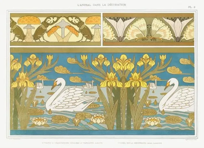 Framed Print : Swan-Butterfly-Fungi / Illustration from L'animal dans la decoration (1897) by Maurice Pillard Verneuil Framed Print : Swan-Butterfly-Fungi / Illustration from L'animal dans la decoration (1897) by Maurice Pillard Verneuil