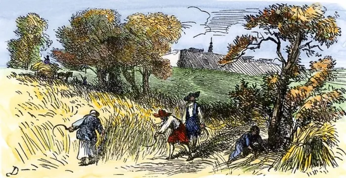 Framed Print : Swedish colonists farming along the Delaware River in New Sweden 1600s. Hand-colored woodcut Framed Print : Swedish colonists farming along the Delaware River in New Sweden 1600s. Hand-colored woodcut