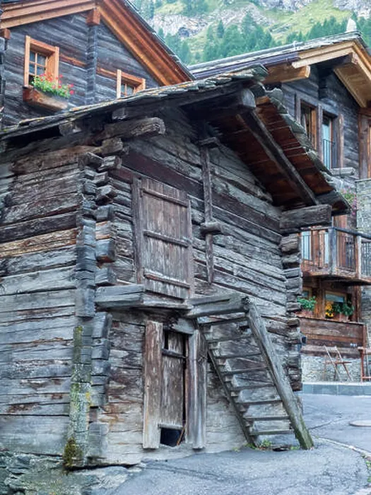 Framed Print : Switzerland, Zermatt, Old Town (Hinterdorf), oldest part of the village, homes and barn Framed Print : Switzerland, Zermatt, Old Town (Hinterdorf), oldest part of the village, homes and barn