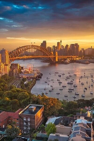 Sydney. Cityscape image of Sydney, Australia with Harbour Bridge and Sydney skyline during sunset