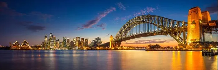 Framed Print : Sydney. Panoramic image of Sydney, Australia with Harbour Bridge during twilight blue hour Framed Print : Sydney. Panoramic image of Sydney, Australia with Harbour Bridge during twilight blue hour