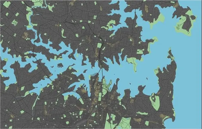 Framed Print : Sydney vector map with dark colors Framed Print : Sydney vector map with dark colors