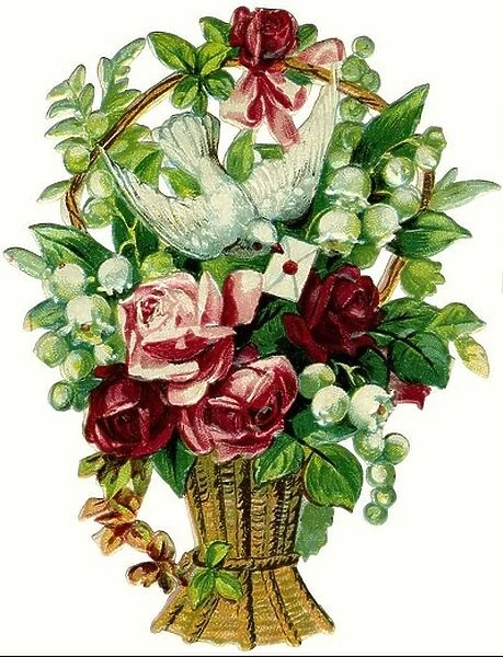 symbol  /  emblem  /  icon, fidelity, white dove in flower basket, Germany, 1917, Additional-Rights-Clearences-Not Available