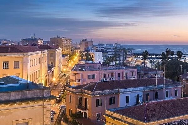 Syracuse, Sicily, Italy rooftop cityscape views on the coast at dawn