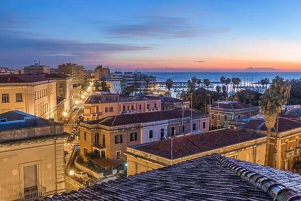Syracuse, Sicily, Italy rooftop view at dusk