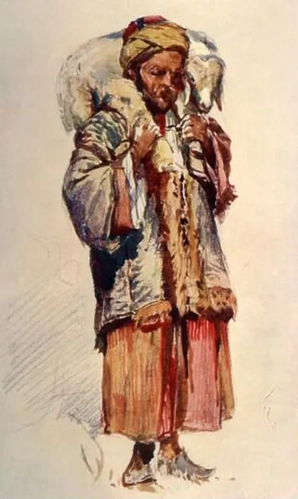 Framed Print : Syrian Shepherd (Abu Mustapha) Carrying a Lamb on His Shoulders, 1902. Creator: John Fulleylove Framed Print : Syrian Shepherd (Abu Mustapha) Carrying a Lamb on His Shoulders, 1902. Creator: John Fulleylove