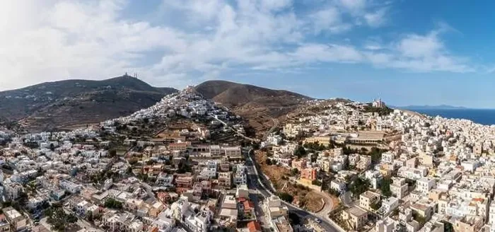 Framed Print : Syros island, Greece, Cyclades capital Ermoupolis cityscape panorama Framed Print : Syros island, Greece, Cyclades capital Ermoupolis cityscape panorama