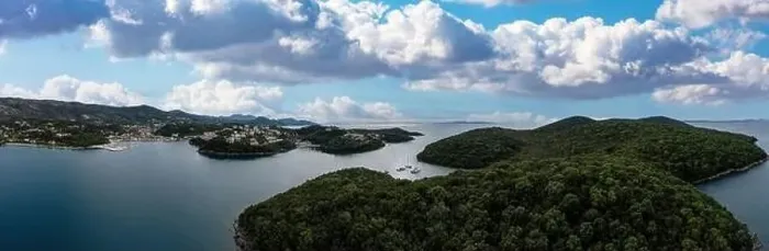 Framed Print : Syvota Greece. Aerial panoramic view of Sivota sandy beaches and islands Framed Print : Syvota Greece. Aerial panoramic view of Sivota sandy beaches and islands