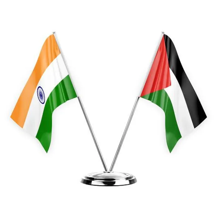 Framed Print : Two table flags isolated on white background 3d illustration, india and palestine Framed Print : Two table flags isolated on white background 3d illustration, india and palestine