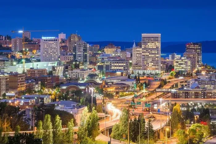 Framed Print : Tacoma, Washington, USA skyline at night Framed Print : Tacoma, Washington, USA skyline at night