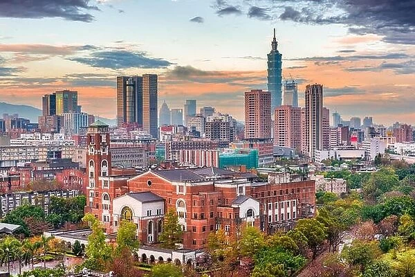 Taipei, Taiwan cityscape and historic library
