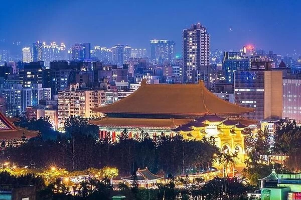 Taipei, Taiwan cityscape towards Liberty Square at twilight