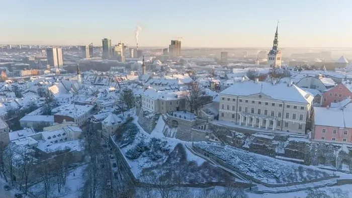 Framed Print : Tallinn old town aerial view during a cold winter day in Estonia