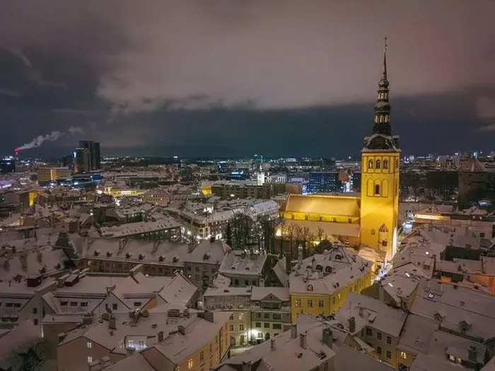 Framed Print : Tallinn Old Town at Night in Winter Aerial View Framed Print : Tallinn Old Town at Night in Winter Aerial View
