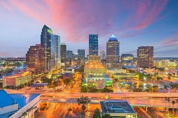 Tampa, Florida, USA aerial downtown skyline at dusk
