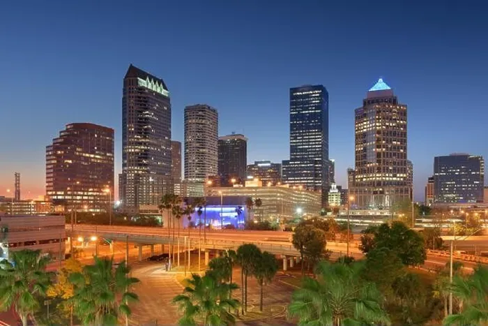 Framed Print : Tampa, Florida, USA downtown city skyline over roads and highways at dusk Framed Print : Tampa, Florida, USA downtown city skyline over roads and highways at dusk