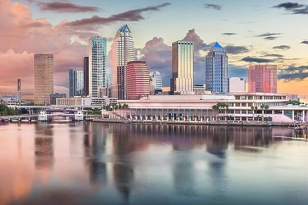 Tampa, Florida, USA downtown skyline on the bay at dawn