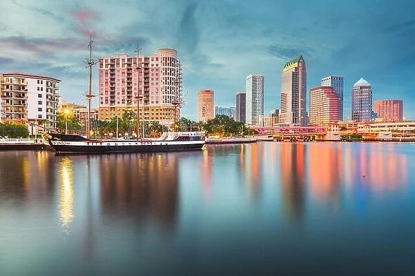 Tampa, Florida, USA downtown skyline on the bay at twilight