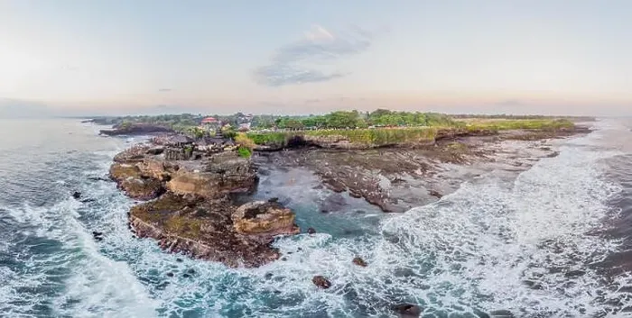 Framed Print : Tanah Lot - Temple in the Ocean. Bali, Indonesia. Photo from the drone Panorama, Banner, Long format Framed Print : Tanah Lot - Temple in the Ocean. Bali, Indonesia. Photo from the drone Panorama, Banner, Long format
