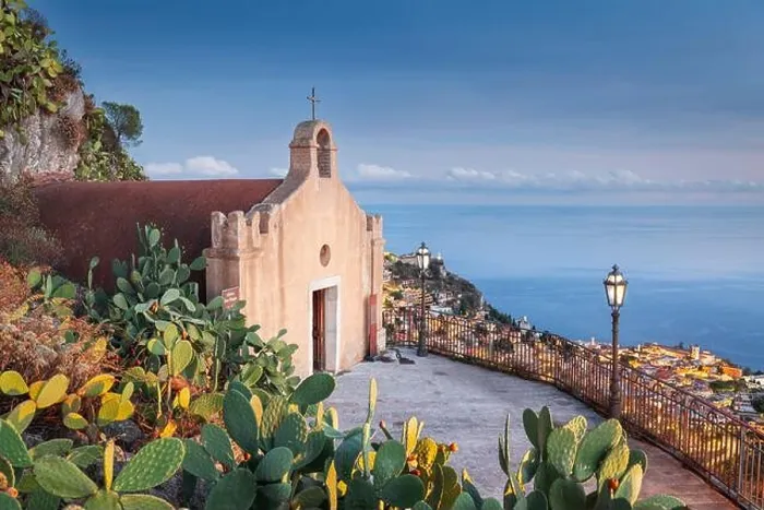 Framed Print : Taormina, Sicily, Italy with the ancient Church of San Biagio at dusk Framed Print : Taormina, Sicily, Italy with the ancient Church of San Biagio at dusk