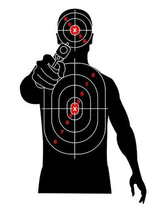 Framed Print : Target shooting. Silhouette of a man with gun in his hand, criminal, delinquent. Target on his chest and head Framed Print : Target shooting. Silhouette of a man with gun in his hand, criminal, delinquent. Target on his chest and head