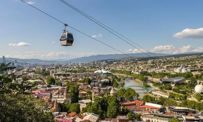 Framed Print : Tbilisi city and Tbilisi cable car general view. Georgia Framed Print : Tbilisi city and Tbilisi cable car general view. Georgia