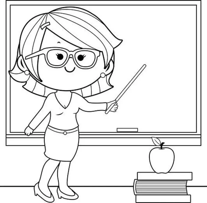 Framed Print : Teacher teaching at class coloring book page Framed Print : Teacher teaching at class coloring book page