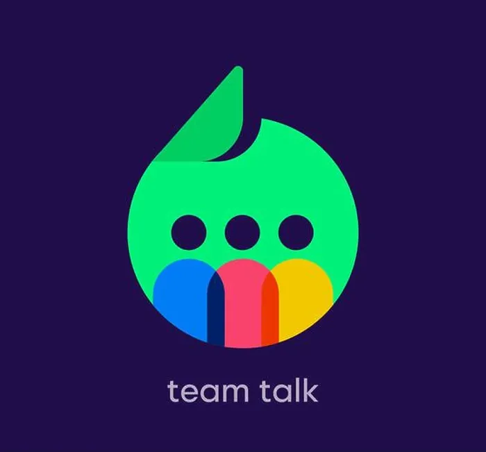 Framed Print : Team talk speech bubble logo. Unique design color transitions. Public speaking channel logo template. vector Framed Print : Team talk speech bubble logo. Unique design color transitions. Public speaking channel logo template. vector