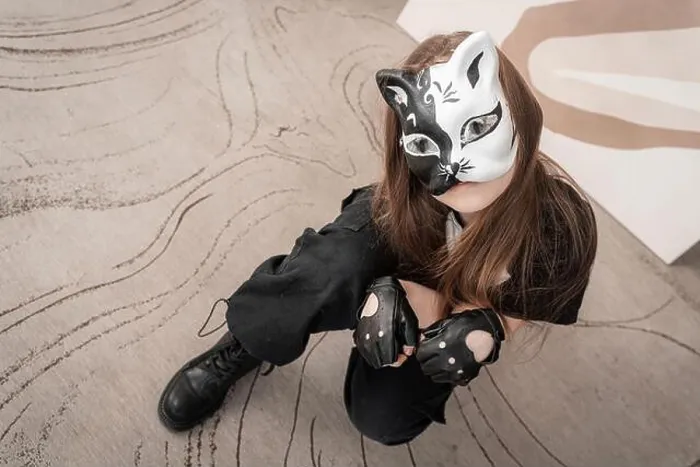 Framed Print : Teenage girl with cat mask and gloves doing Quadrobics. High quality photo Framed Print : Teenage girl with cat mask and gloves doing Quadrobics. High quality photo