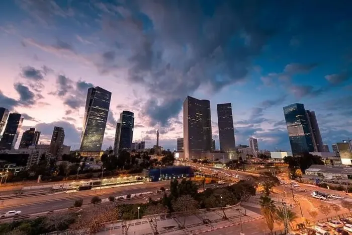 Framed Print : TEL AVIV, ISRAEL - MARCH 1, 2019: Night Aerial view of tel aviv skyline with urban skyscrapers and blue sky, Israel Framed Print : TEL AVIV, ISRAEL - MARCH 1, 2019: Night Aerial view of tel aviv skyline with urban skyscrapers and blue sky, Israel