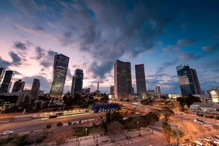 Framed Print : TEL AVIV, ISRAEL - MARCH 1, 2019: Night Aerial view of tel aviv skyline with urban skyscrapers and blue sky, Israel Framed Print : TEL AVIV, ISRAEL - MARCH 1, 2019: Night Aerial view of tel aviv skyline with urban skyscrapers and blue sky, Israel