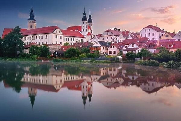 Telc, Czech Republic. Cityscape image of historical town Telc located in southern Moravia, Czech Republic at summer sunrise