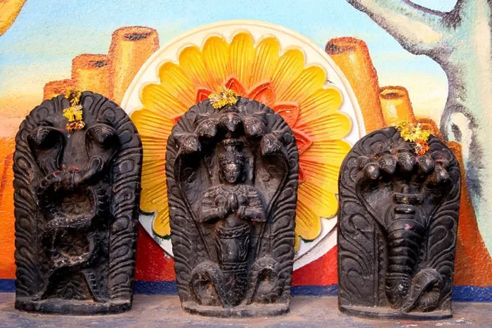 Framed Print : Temple statues of the Hindu Naga snake god, India