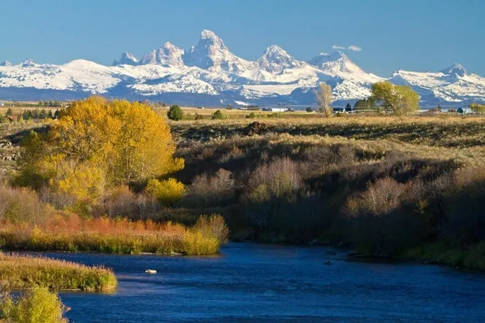 Framed Print : The Teton Mountain Range at Henrys Fork near Ashton, Idaho, USA Framed Print : The Teton Mountain Range at Henrys Fork near Ashton, Idaho, USA