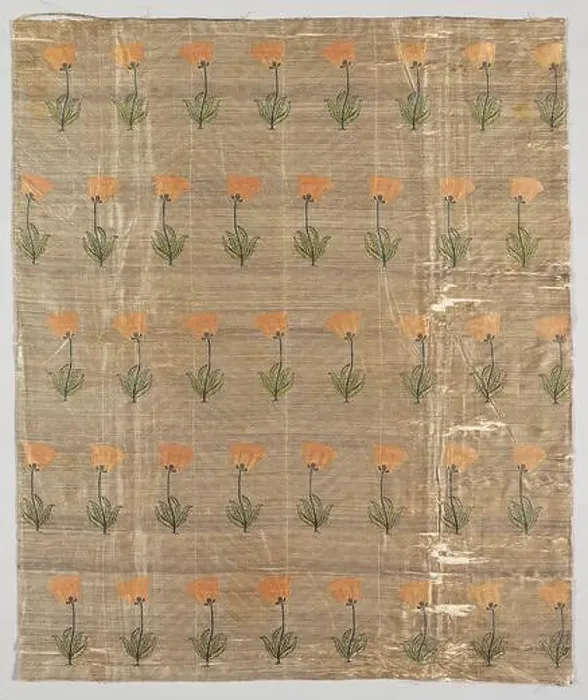 Framed Print : Textile with field of poppies on a golden ground Framed Print : Textile with field of poppies on a golden ground