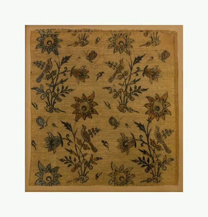Framed Print : Textile Fragment with Flowers, Birds and Butterflies, 17th–18th century