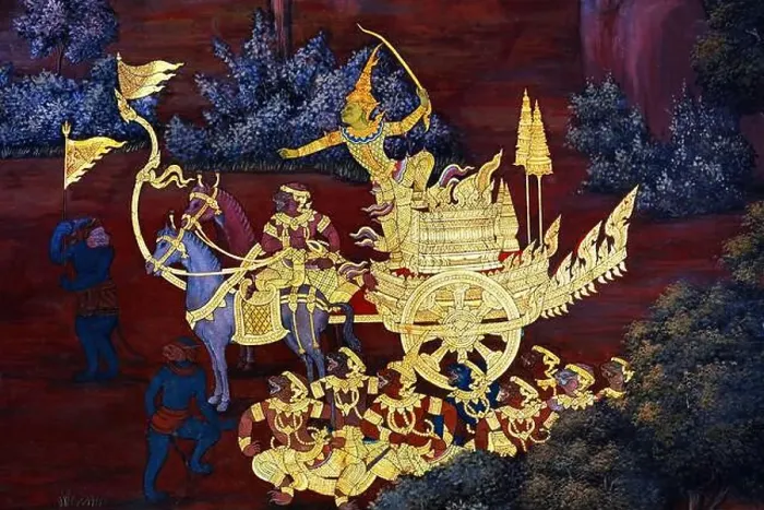 Framed Print : Thai traditional painting art work due to classic literatures on wall at a temple Framed Print : Thai traditional painting art work due to classic literatures on wall at a temple