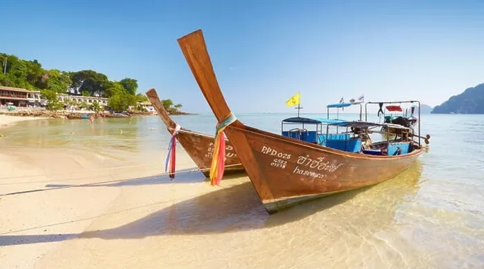 Framed Print : Thailand - Phi Phi Island, Phang Nga Bay, long tail boats at the port Framed Print : Thailand - Phi Phi Island, Phang Nga Bay, long tail boats at the port