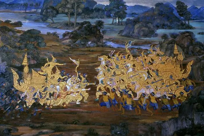 Framed Print : Thailand: Rama going into battle against Tosakanth (Ravana) Framed Print : Thailand: Rama going into battle against Tosakanth (Ravana)