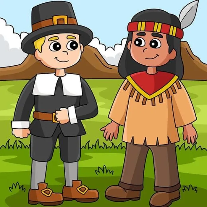 Framed Print : Thanksgiving Native American Pilgrim Illustration Framed Print : Thanksgiving Native American Pilgrim Illustration
