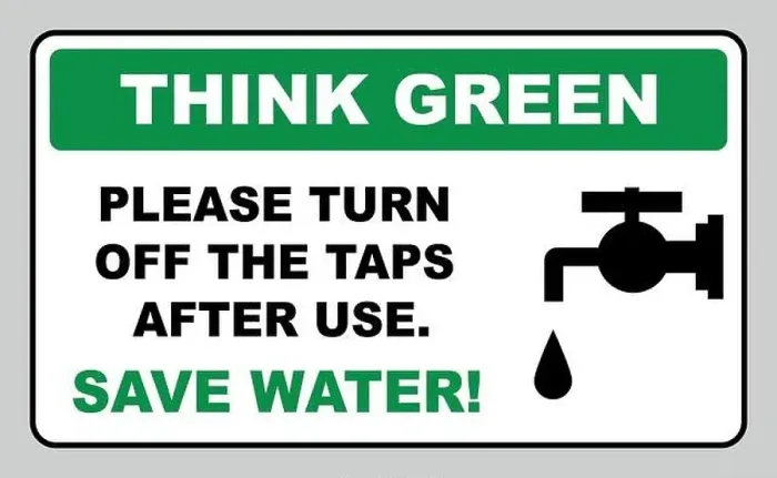 Framed Print : Think Green, Please turn off the taps after use Framed Print : Think Green, Please turn off the taps after use